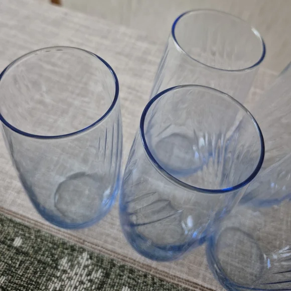 Vtg Set Of Six (6) Libby Misty Blue Optic Swirl Glasses 17oz. - Picture 4 of 4